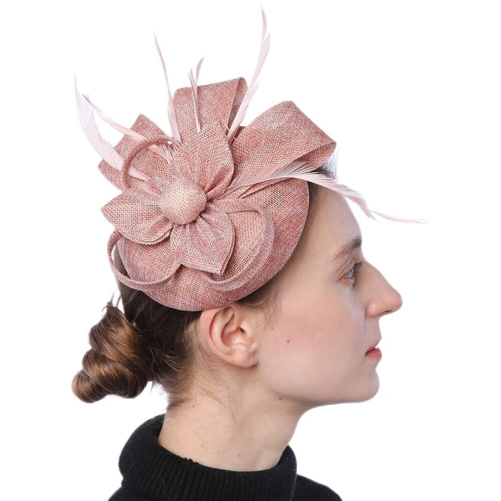 4375 Fascinators Pillbox Hat Sinamay Feather Flower Derby Ball Wedding